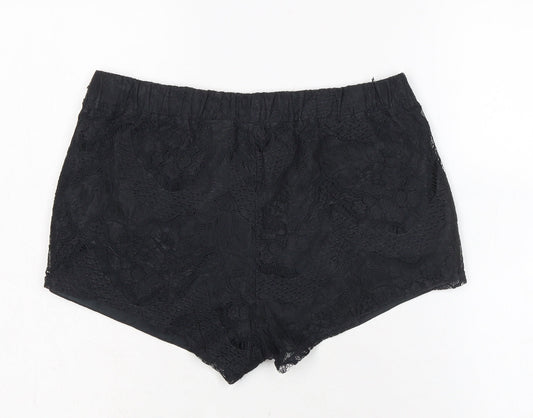 Divided Womens Black Cotton Basic Shorts Size S Regular Tie