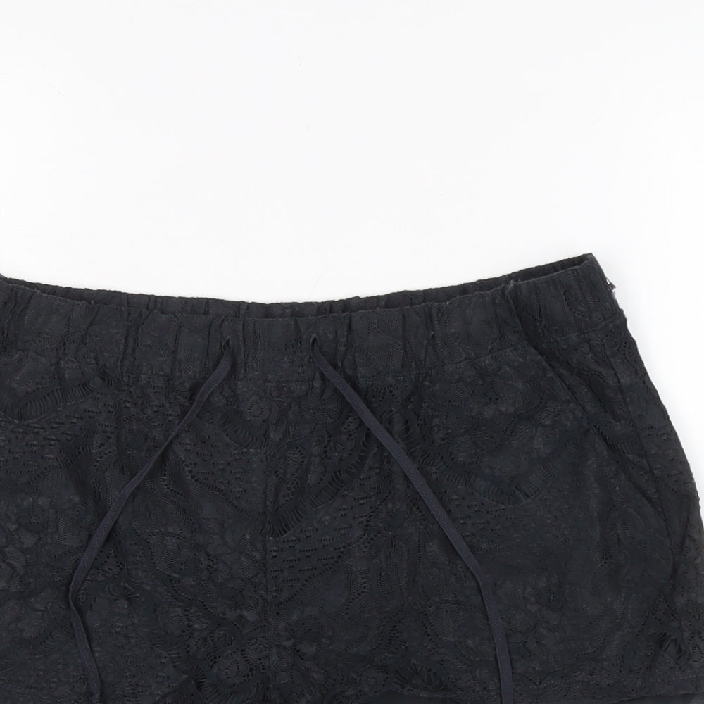 Divided Womens Black Cotton Basic Shorts Size S Regular Tie