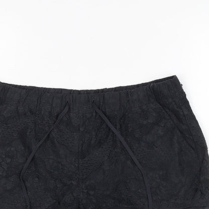 Divided Womens Black Cotton Basic Shorts Size S Regular Tie