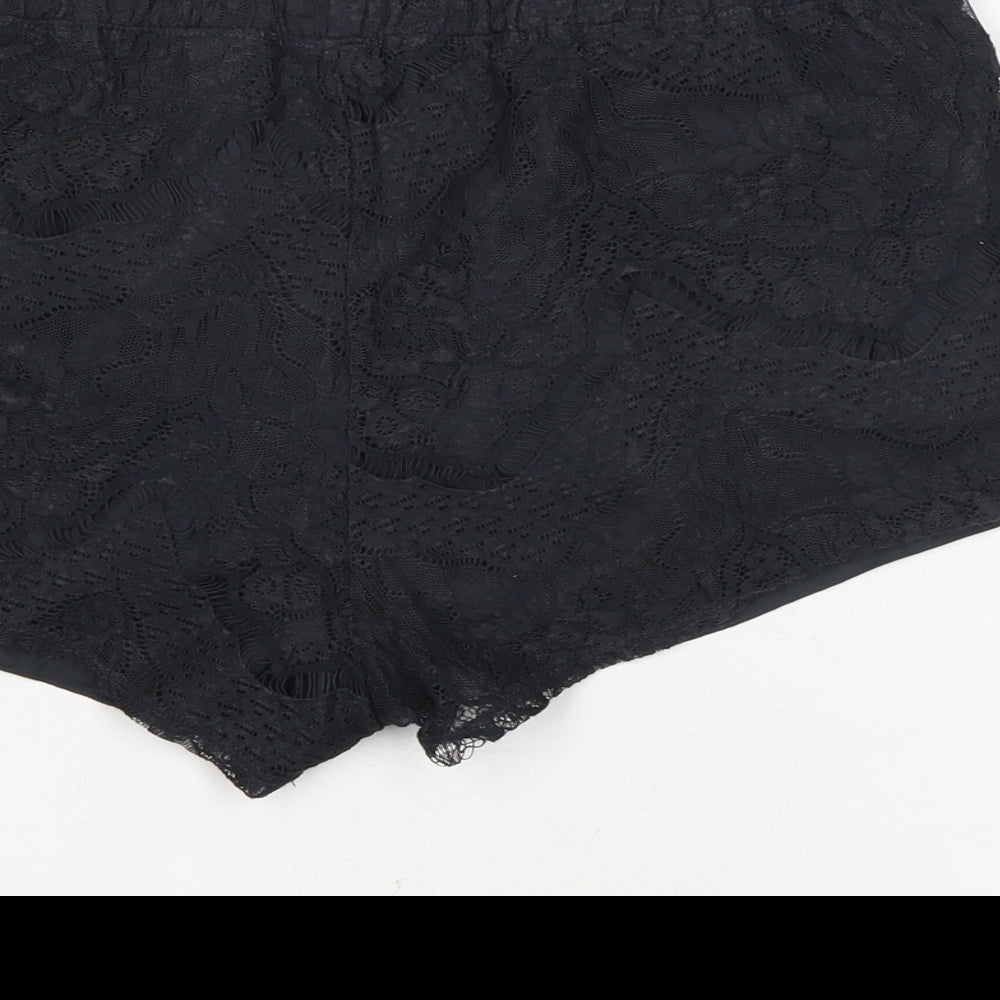 Divided Womens Black Cotton Basic Shorts Size S Regular Tie
