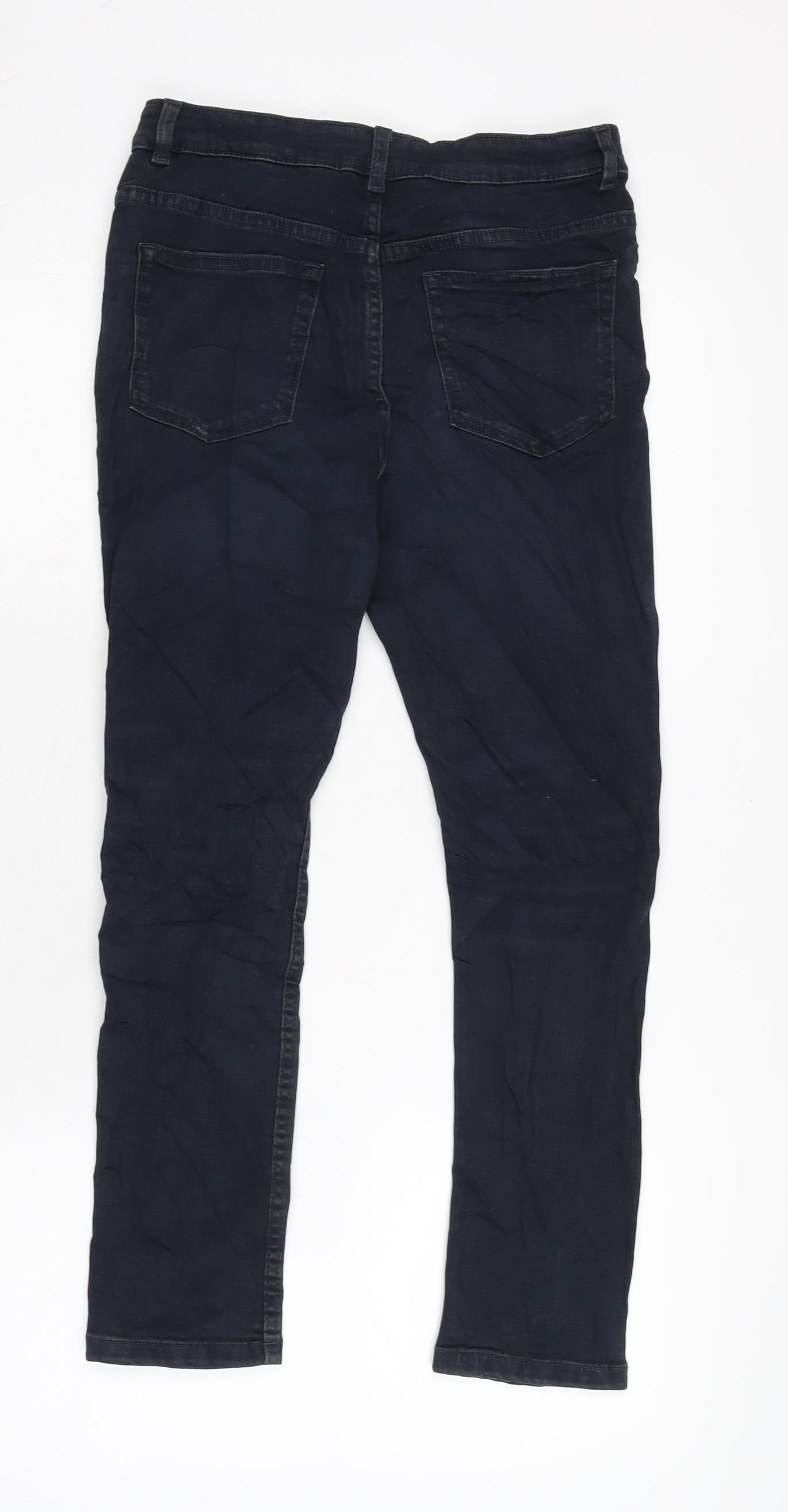 Marks and Spencer Girls Blue Cotton Tapered Jeans Size 11-12 Years L24 in Regular Zip