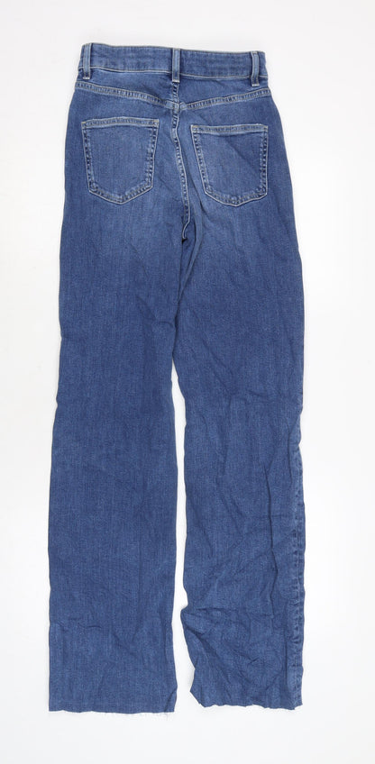 Marks and Spencer Womens Blue Cotton Blend Straight Jeans Size 8 L32.5 in Slim Zip - Raw Hem