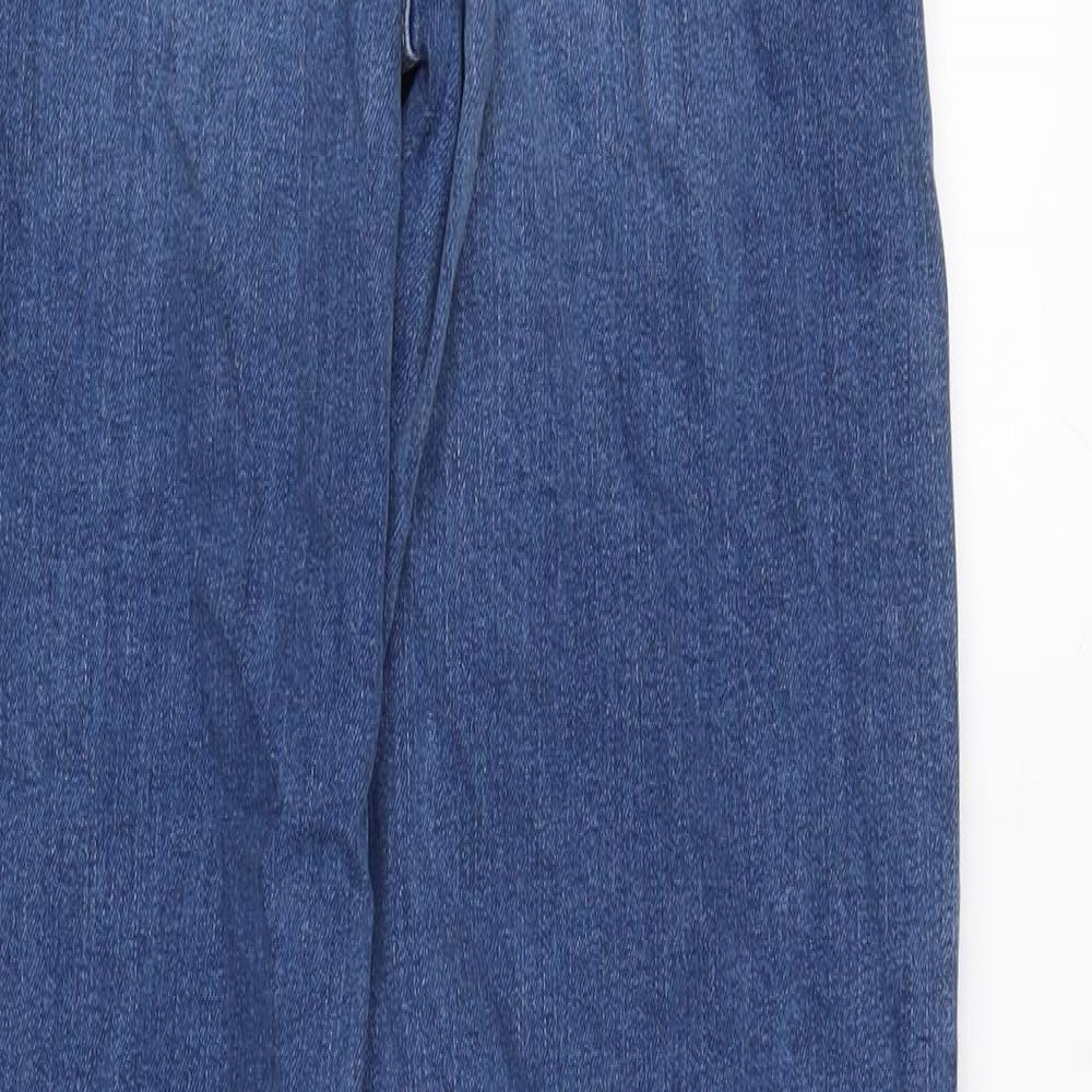 Marks and Spencer Womens Blue Cotton Blend Straight Jeans Size 8 L32.5 in Slim Zip - Raw Hem