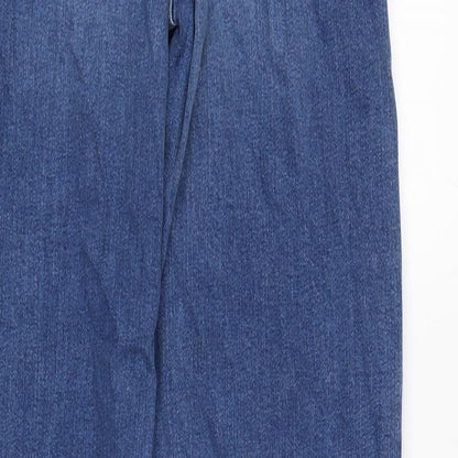 Marks and Spencer Womens Blue Cotton Blend Straight Jeans Size 8 L32.5 in Slim Zip - Raw Hem