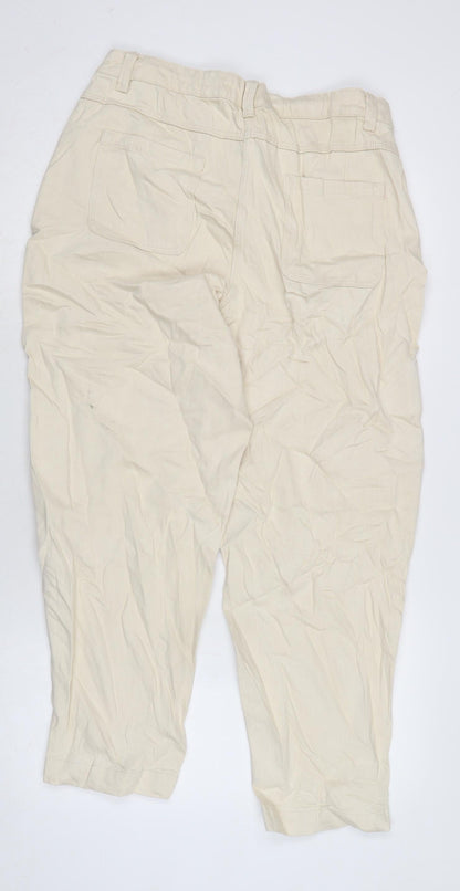 Marks and Spencer Womens Ivory Cotton Straight Jeans Size 14 L26.5 in Regular Zip
