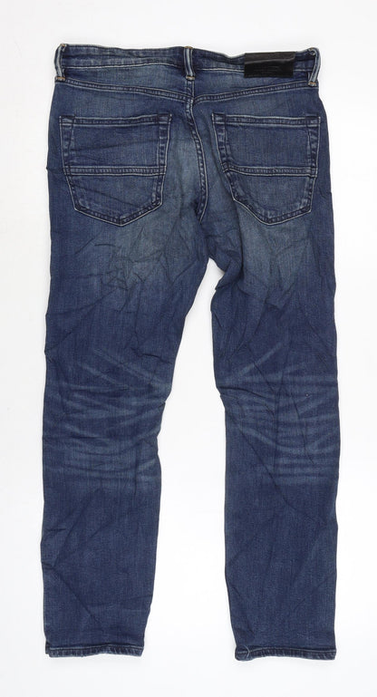 Marks and Spencer Mens Blue Cotton Blend Flared Jeans Size 30 in L29 in Regular Zip