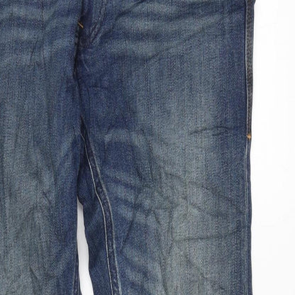 Marks and Spencer Mens Blue Cotton Blend Flared Jeans Size 30 in L29 in Regular Zip