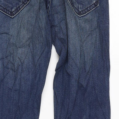 Marks and Spencer Mens Blue Cotton Blend Flared Jeans Size 30 in L29 in Regular Zip