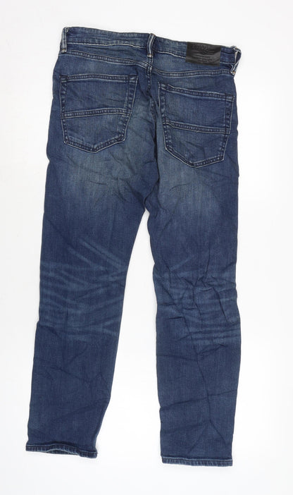 Marks and Spencer Mens Blue Cotton Blend Straight Jeans Size 2XS L29 in Regular Zip