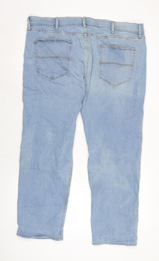 Marks and Spencer Mens Blue Cotton Blend Straight Jeans Size 40 in L28 in Regular Zip