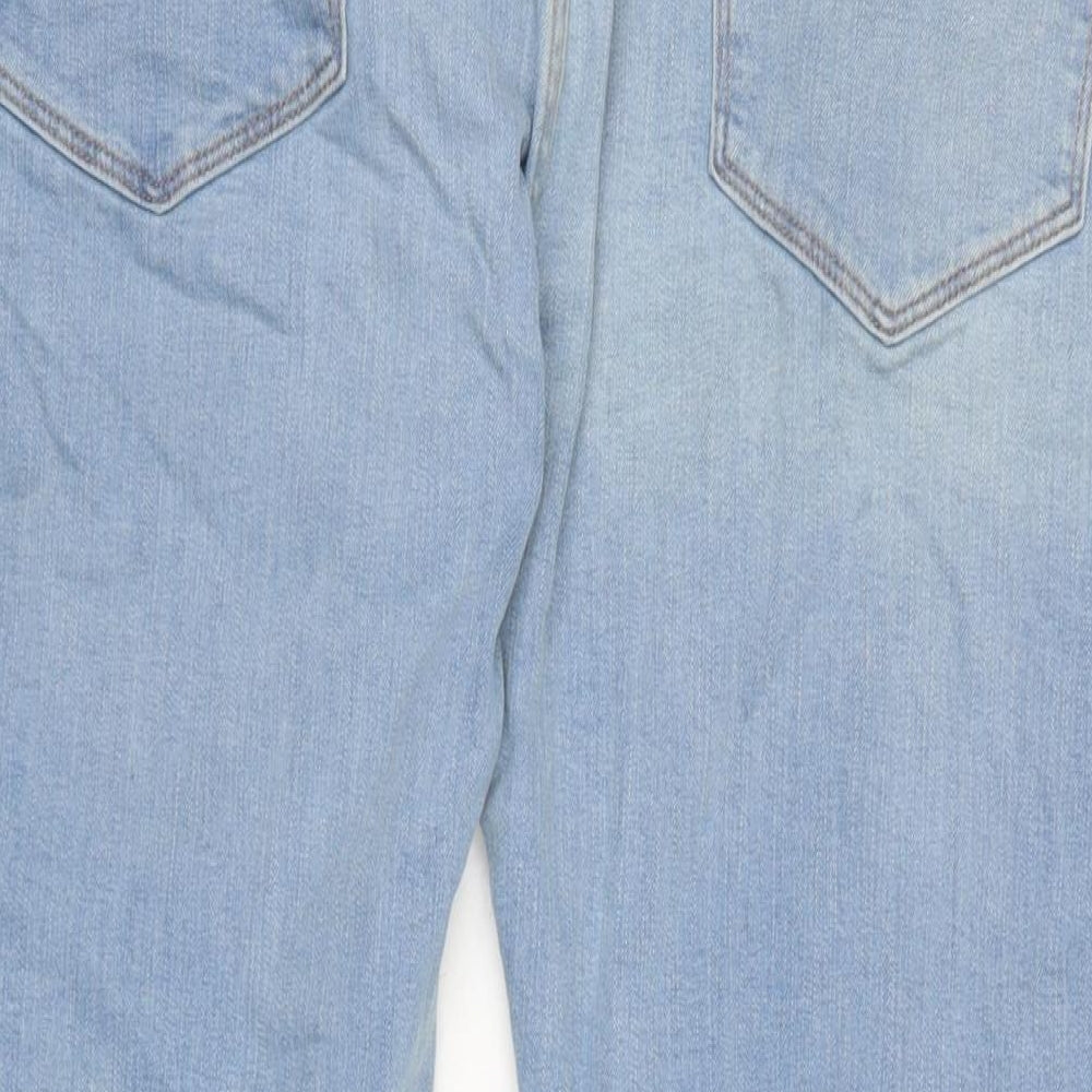 Marks and Spencer Mens Blue Cotton Blend Straight Jeans Size 40 in L28 in Regular Zip