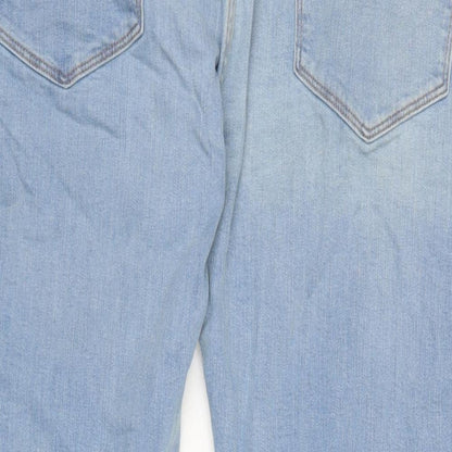 Marks and Spencer Mens Blue Cotton Blend Straight Jeans Size 40 in L28 in Regular Zip