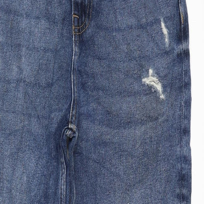 Marks and Spencer Girls Blue Cotton Skinny Jeans Size 14 Years L28 in Regular Zip - Distressed
