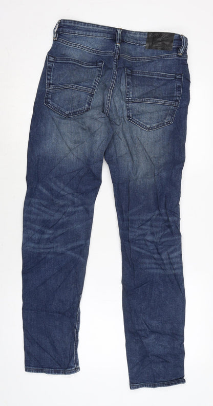 Marks and Spencer Mens Blue Cotton Blend Straight Jeans Size 30 in L31 in Regular Zip