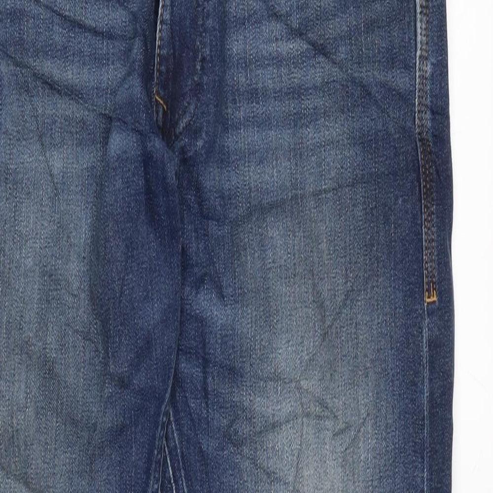 Marks and Spencer Mens Blue Cotton Blend Straight Jeans Size 30 in L31 in Regular Zip