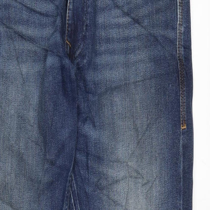 Marks and Spencer Mens Blue Cotton Blend Straight Jeans Size 30 in L31 in Regular Zip