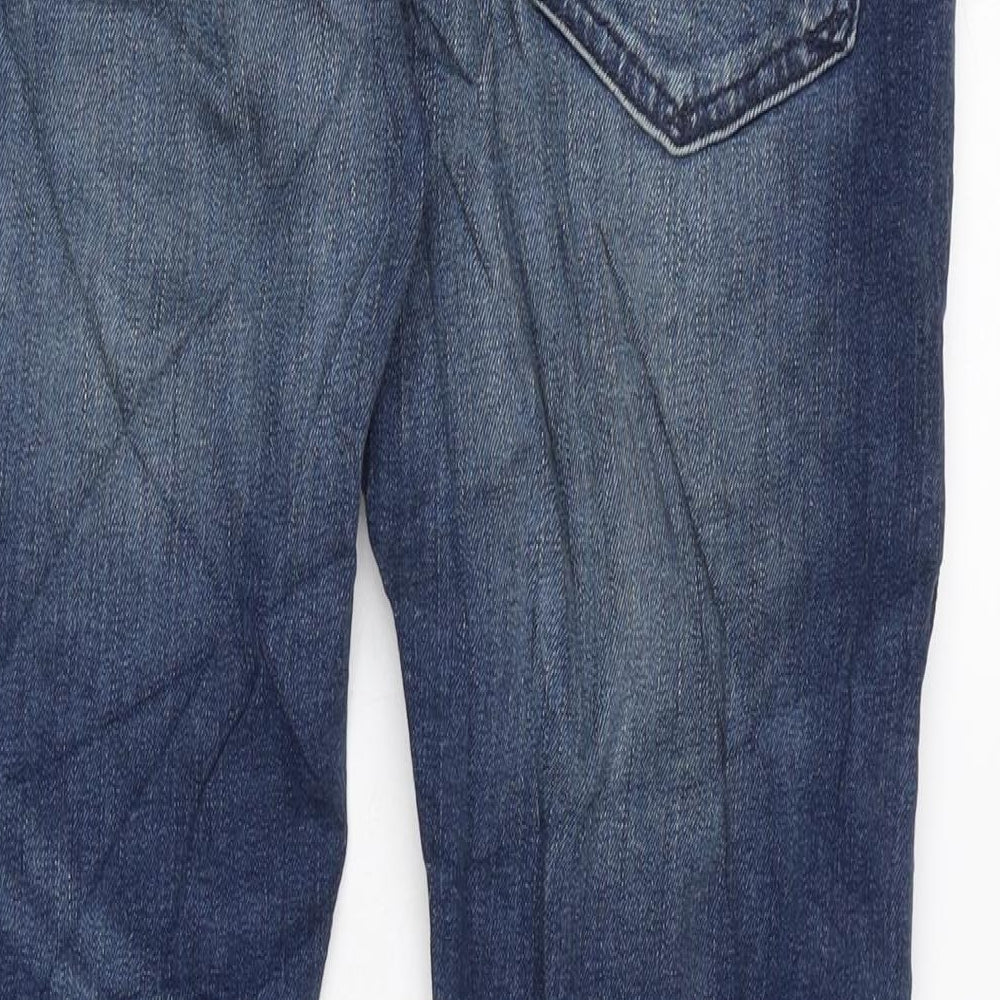 Marks and Spencer Mens Blue Cotton Blend Straight Jeans Size 30 in L31 in Regular Zip
