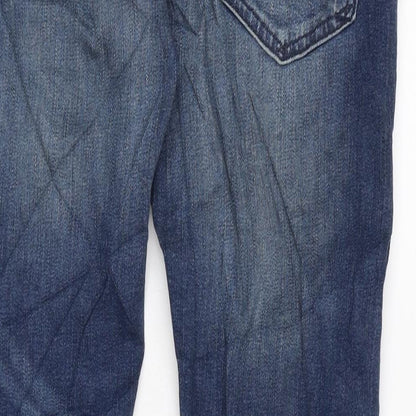 Marks and Spencer Mens Blue Cotton Blend Straight Jeans Size 30 in L31 in Regular Zip