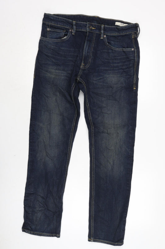Marks and Spencer Mens Blue Cotton Blend Skinny Jeans Size 34 in L31 in Regular Zip