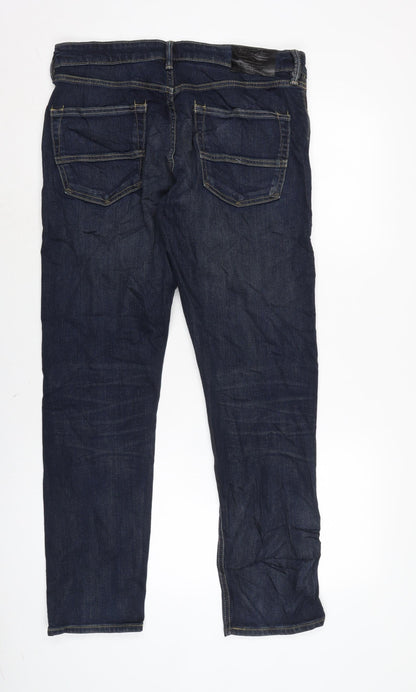 Marks and Spencer Mens Blue Cotton Blend Skinny Jeans Size 34 in L31 in Regular Zip