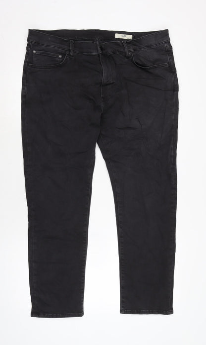 Marks and Spencer Mens Grey Cotton Blend Straight Jeans Size 3XL L29 in Regular Zip