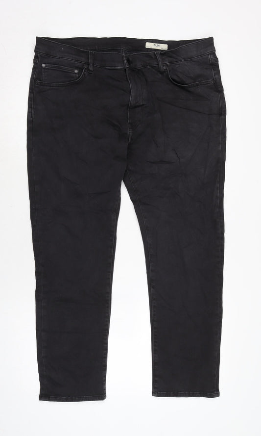 Marks and Spencer Mens Grey Cotton Blend Straight Jeans Size 3XL L29 in Regular Zip