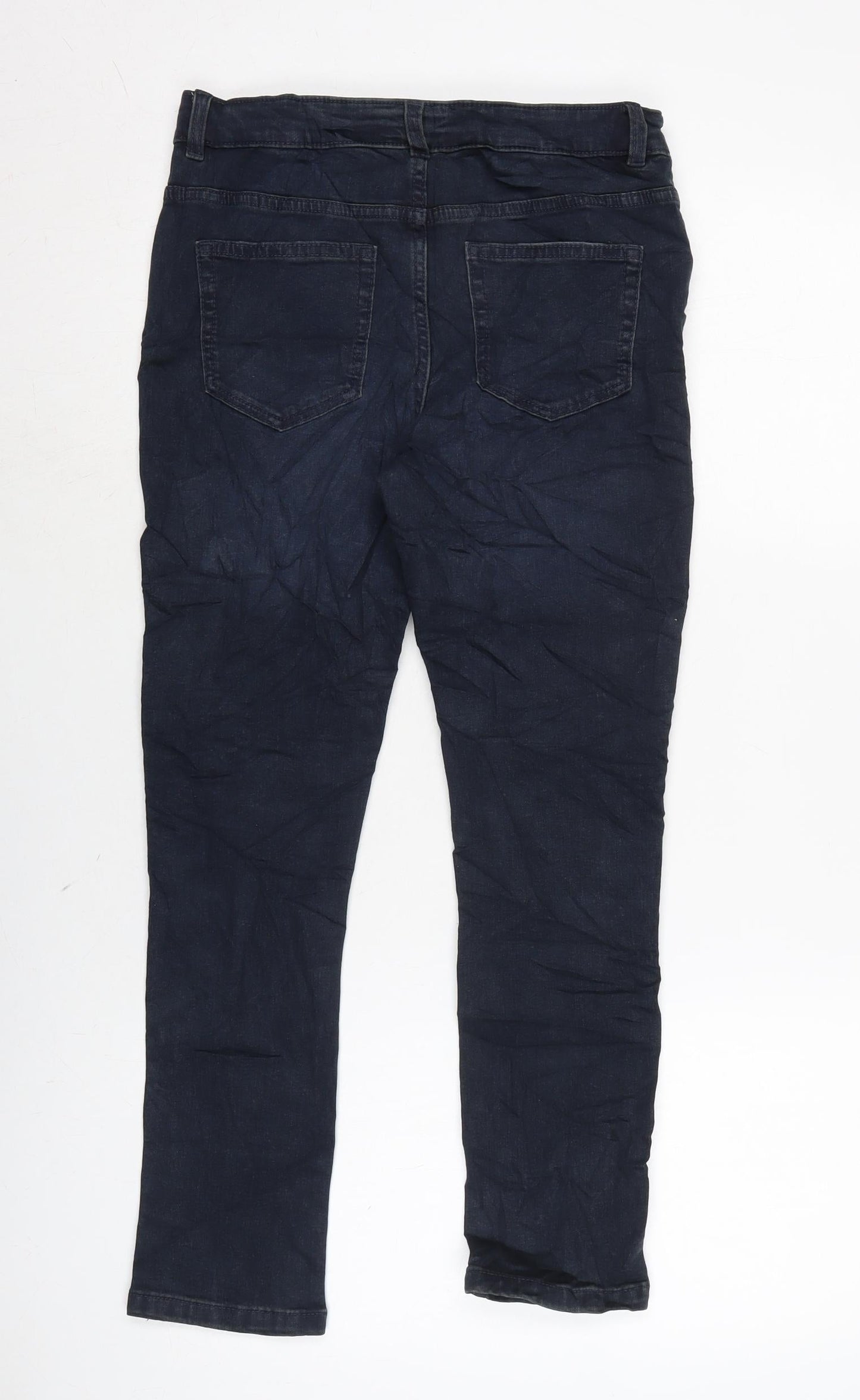 Marks and Spencer Girls Blue Houndstooth Cotton Straight Jeans Size 11-12 Years L24 in Regular Zip