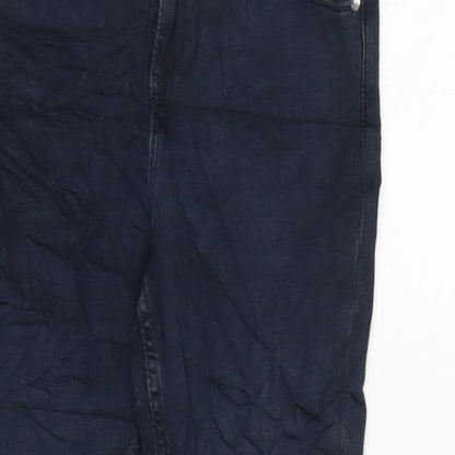 Marks and Spencer Girls Blue Houndstooth Cotton Straight Jeans Size 11-12 Years L24 in Regular Zip