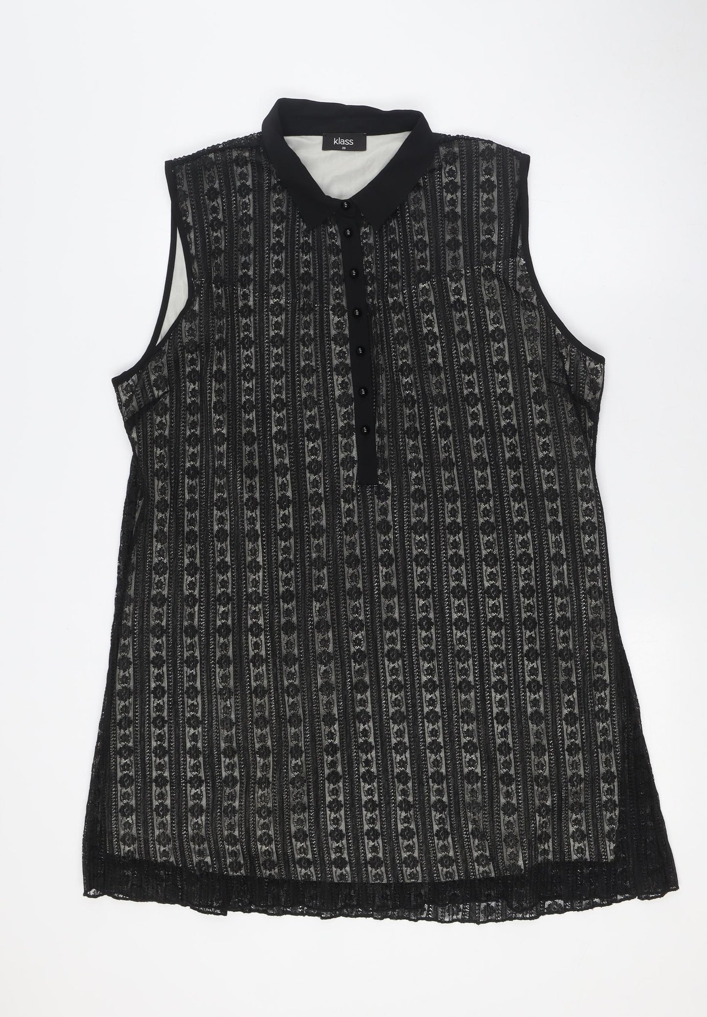 Klass Womens Black Polyester A-Line Size 20 Collared Button - Lace Overlay