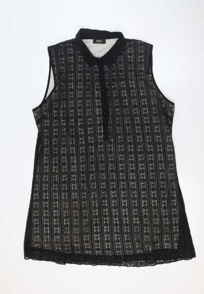 Klass Womens Black Polyester A-Line Size 20 Collared Button - Lace Overlay