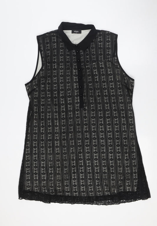 Klass Womens Black Polyester A-Line Size 20 Collared Button - Lace Overlay