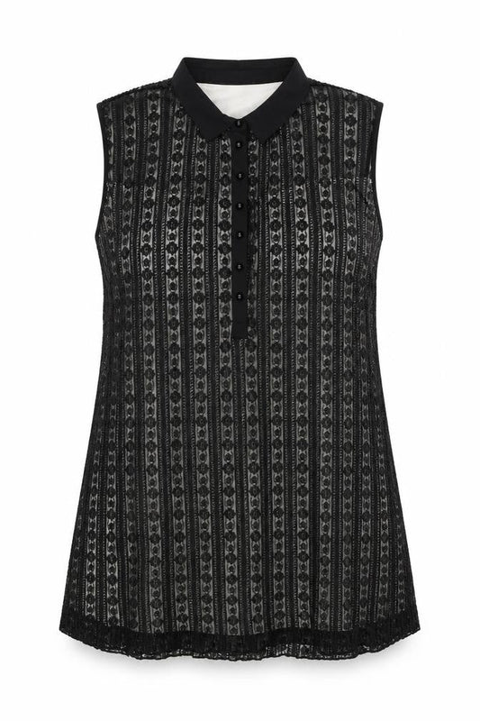 Klass Womens Black Polyester A-Line Size 20 Collared Button - Lace Overlay