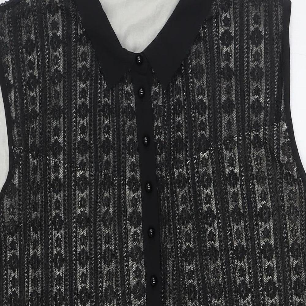 Klass Womens Black Polyester A-Line Size 20 Collared Button - Lace Overlay