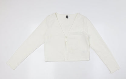 Divided by H&M Womens Ivory Polyester Basic Button-Up Size M V-Neck