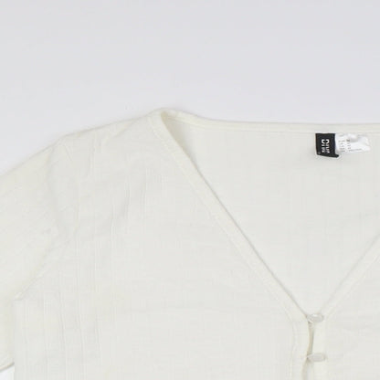 Divided by H&M Womens Ivory Polyester Basic Button-Up Size M V-Neck