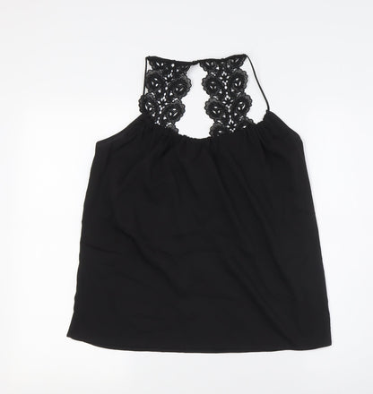 French Connection Womens Black Polyester Camisole Button-Up Size XS Scoop Neck - Lace Straps