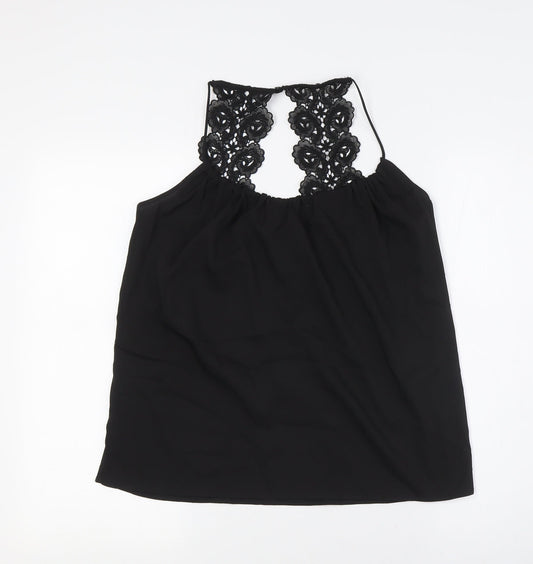 French Connection Womens Black Polyester Camisole Button-Up Size XS Scoop Neck - Lace Straps