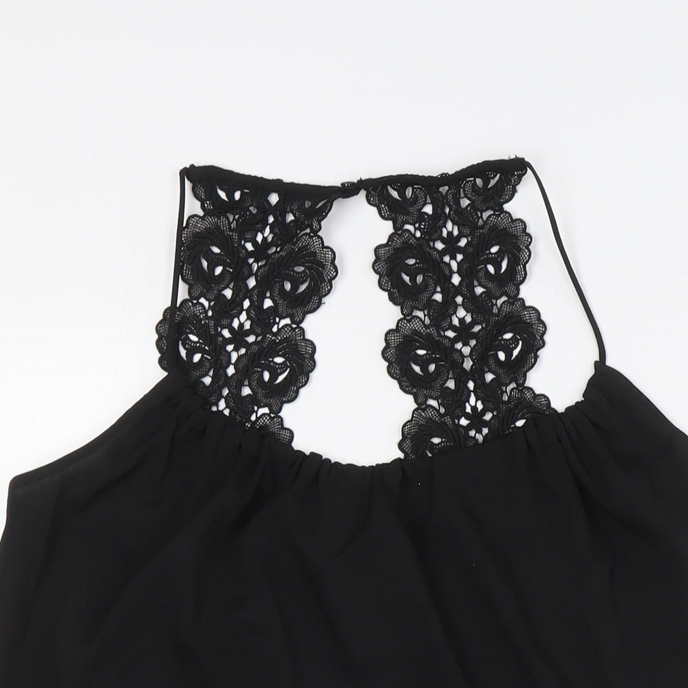 French Connection Womens Black Polyester Camisole Button-Up Size XS Scoop Neck - Lace Straps