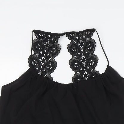 French Connection Womens Black Polyester Camisole Button-Up Size XS Scoop Neck - Lace Straps