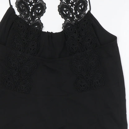 French Connection Womens Black Polyester Camisole Button-Up Size XS Scoop Neck - Lace Straps