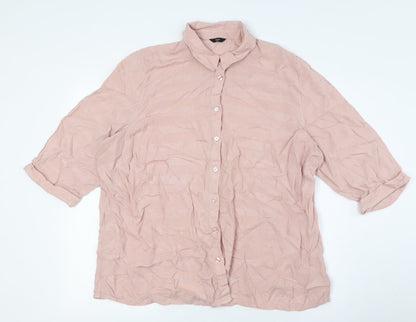 M&Co Womens Pink Viscose Basic Button-Up Size 20 Collared