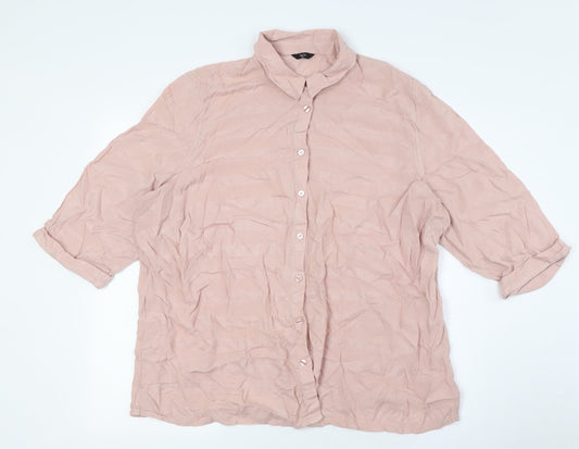 M&Co Womens Pink Viscose Basic Button-Up Size 20 Collared