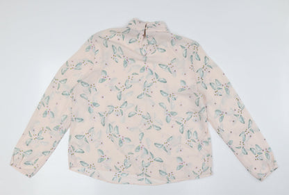 Marks and Spencer Womens Pink Floral Polyester Basic Button-Up Size 16 Mock Neck
