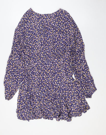 Zara Womens Multicoloured Floral Viscose A-Line Size S V-Neck