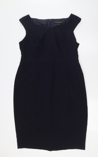 Dorothy Perkins Womens Blue Polyester Pencil Dress Size 16 Boat Neck Zip