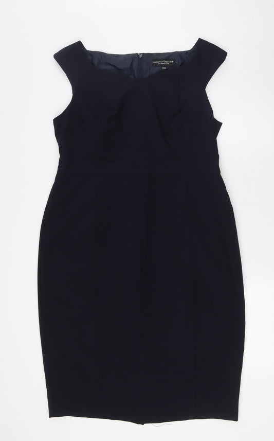 Dorothy Perkins Womens Blue Polyester Pencil Dress Size 16 Boat Neck Zip