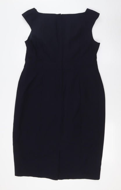 Dorothy Perkins Womens Blue Polyester Pencil Dress Size 16 Boat Neck Zip