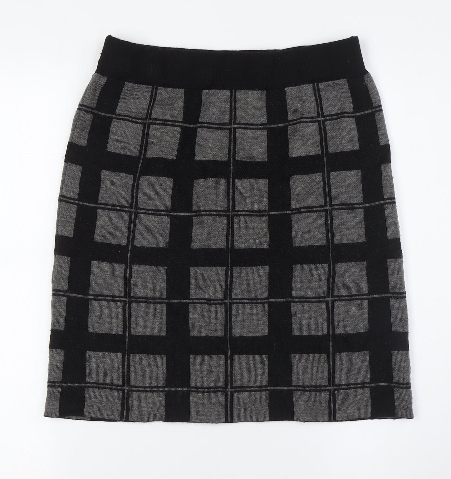 Kenar Womens Grey Check Acrylic A-Line Skirt Size S - Elasticated Waist