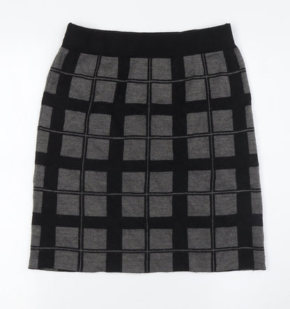 Kenar Womens Grey Check Acrylic A-Line Skirt Size S - Elasticated Waist