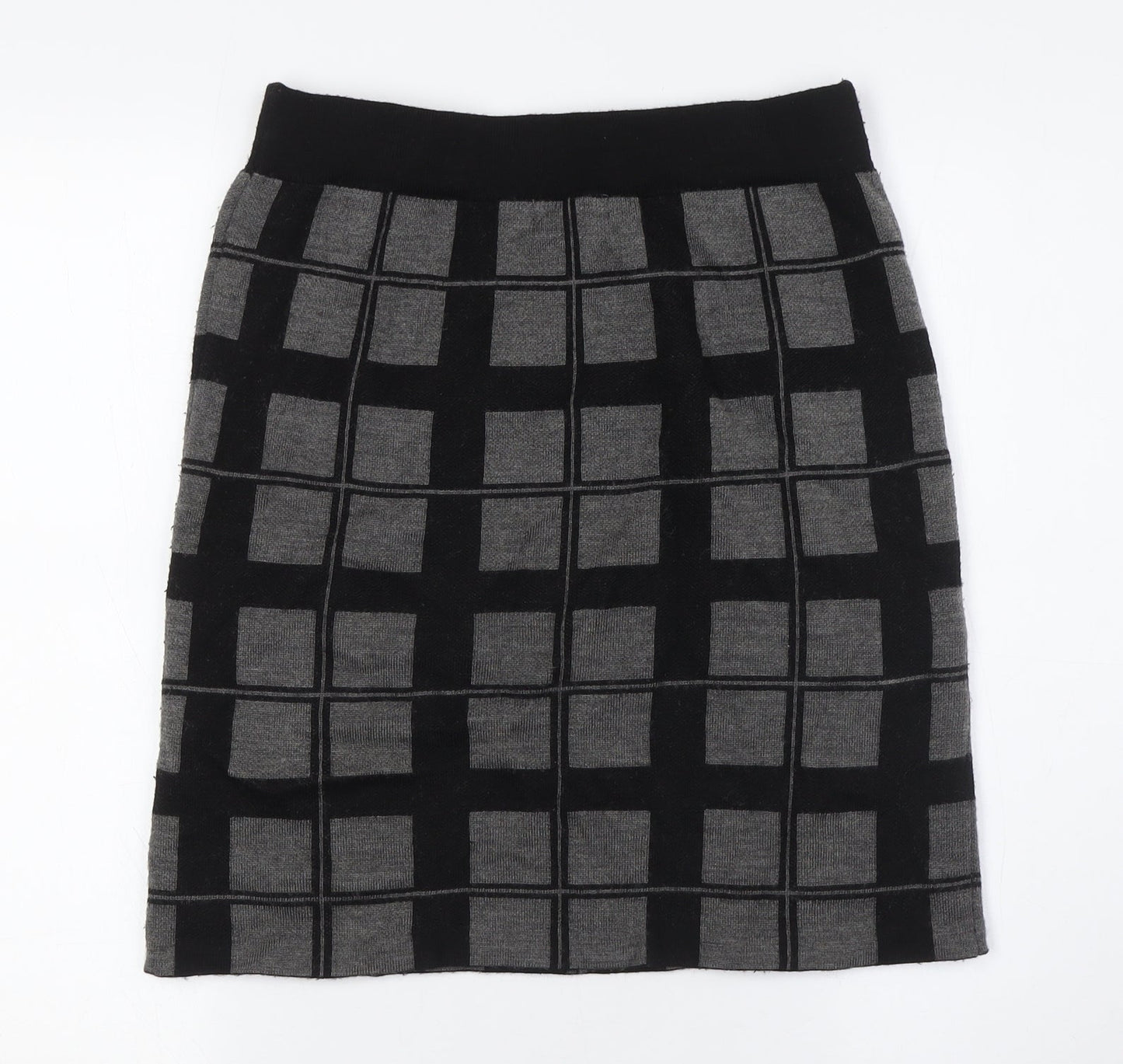 Kenar Womens Grey Check Acrylic A-Line Skirt Size S - Elasticated Waist